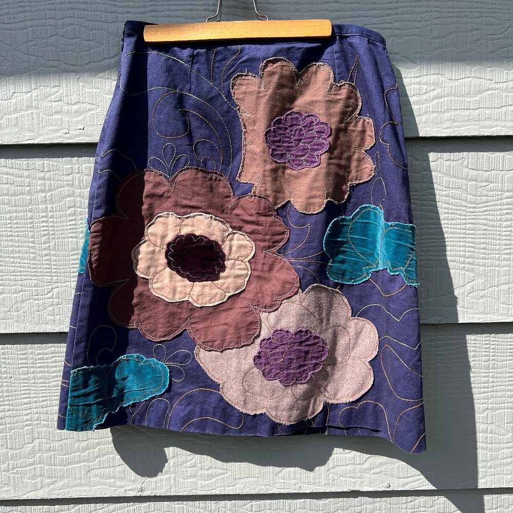 Boden Blue Brown Embellished A-line Skirt Cocktail